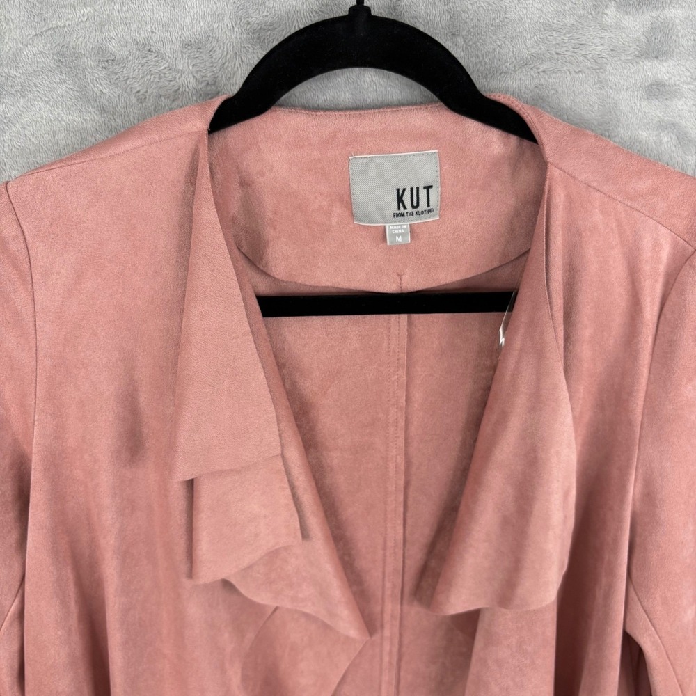 KUT From The Kloth Pink Faux Suede Drape Open Front Cardigan Oversized Jacket M - Picture 2 of 11